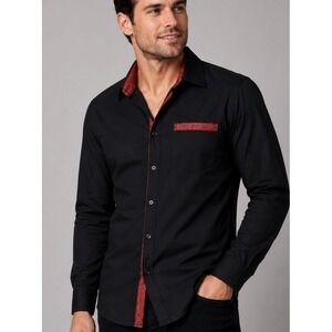 DiBanGu Men's Paisley Dress Shirt Red Black Satin Button Up Size Small